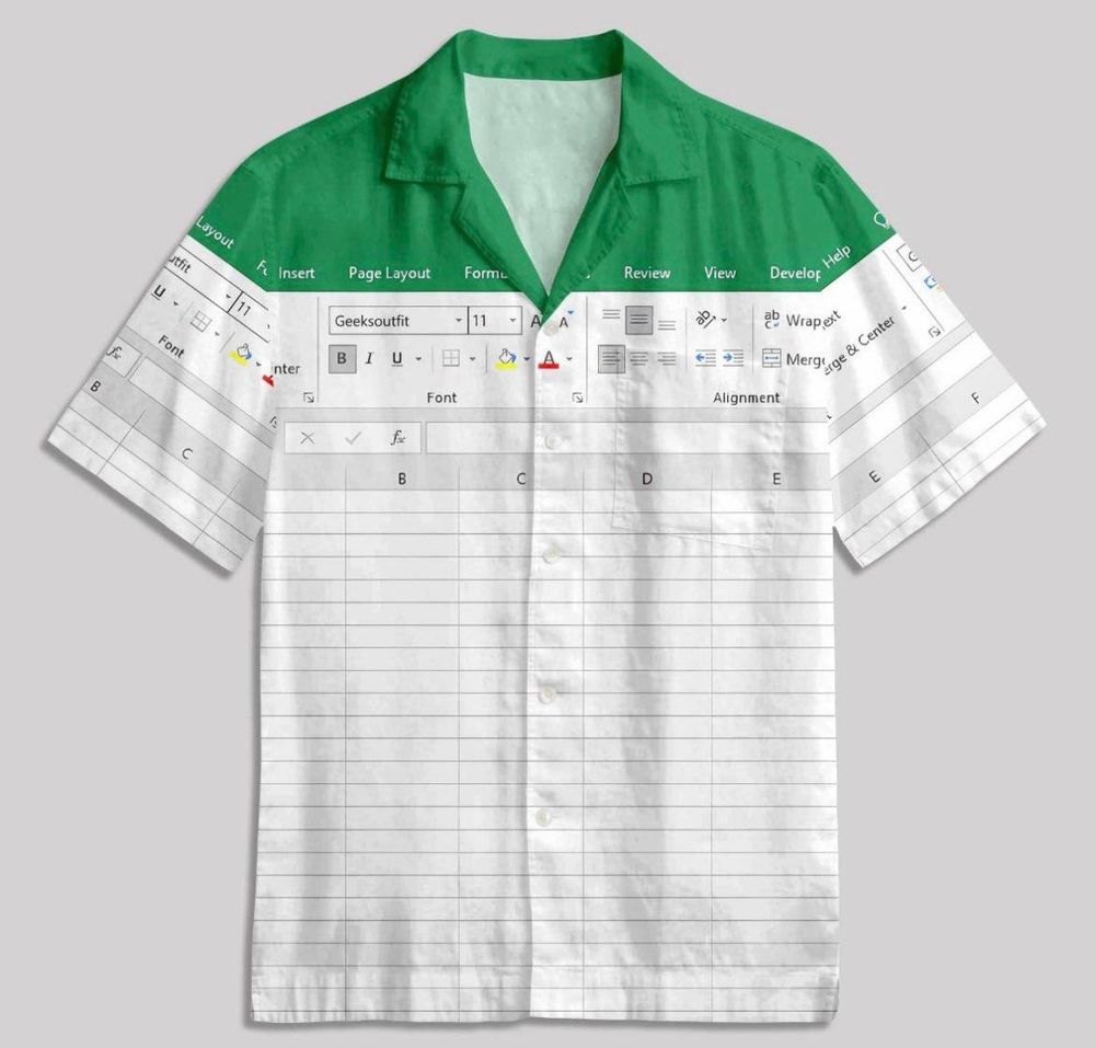 A short sleeved shirt with excel spreadsheet