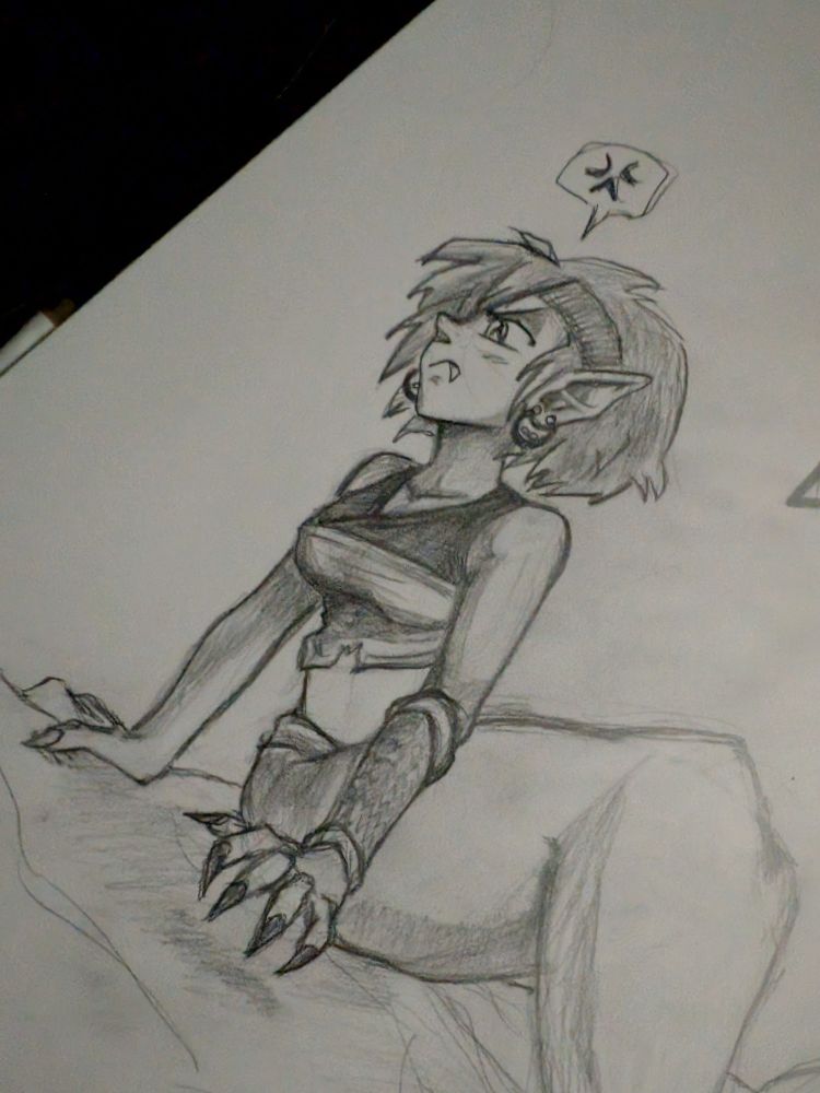 Practice doodle of a grumpy Siren dressed somewhat like a pirate.