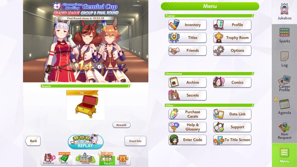 Gemini cup winning team of Gold Ship the Golden Standard (ace), Evil Nature, and Misfortunte Matikanefukukitaru (both debuffers)