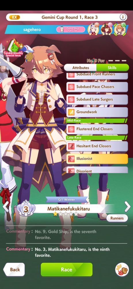 Matikanefukukitaru with a screen full of debuff skills