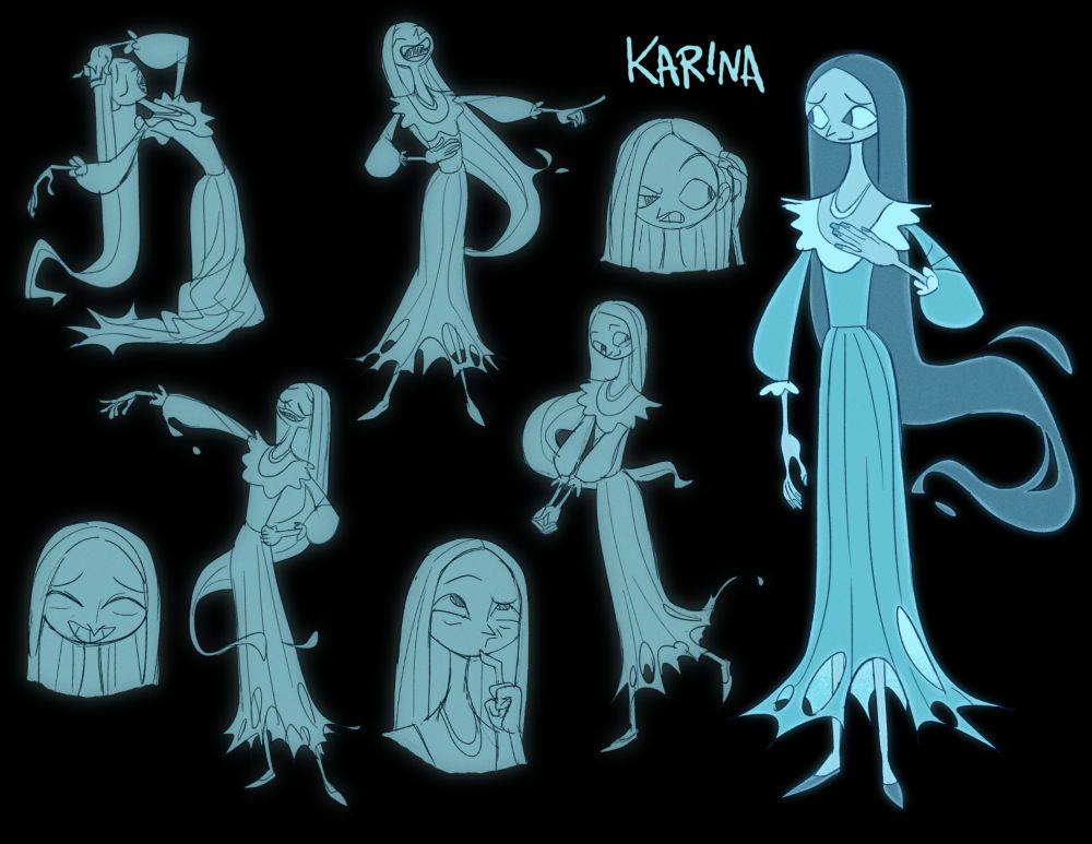 design and various poses of a ghost character called karina
