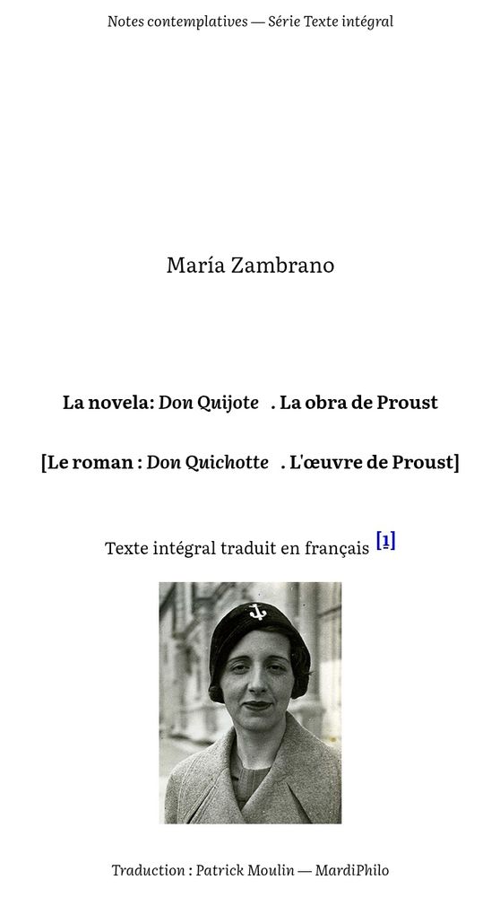 María Zambrano, La novela: Don Quijote. La obra de Proust [Le roman : Don Quichotte. L'œuvre de Proust]