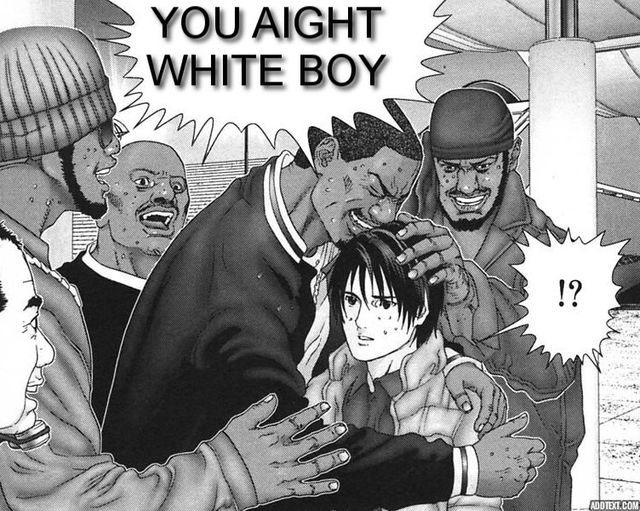Black men embracing a white boy