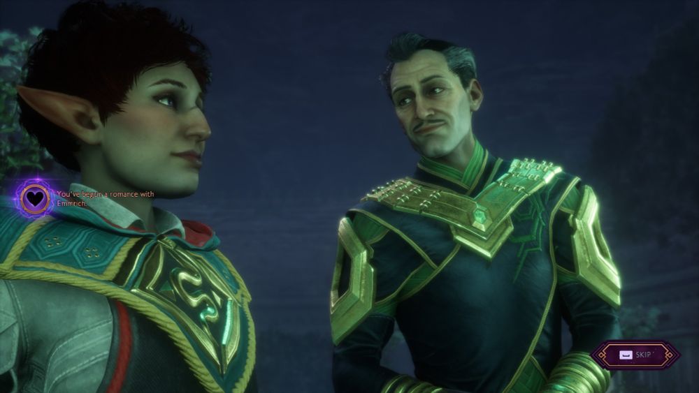 Screenshot from DA: The Veilguard of Emmrich looking absolutely smitten with Rook when you lock in his romance. 
