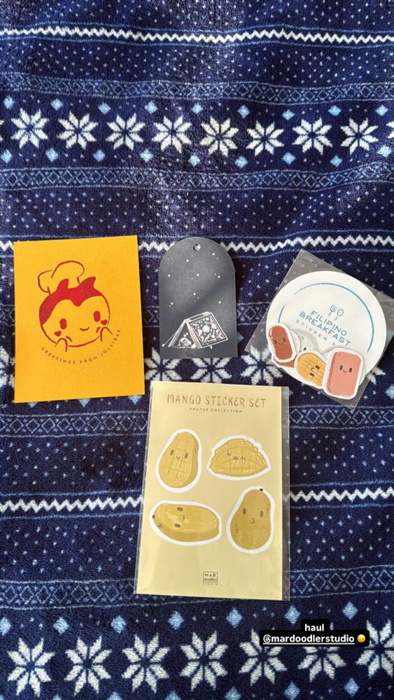 filipino-themed stationary haul ft mango stickers, Filipino breakfast stickers, jollibee postcard