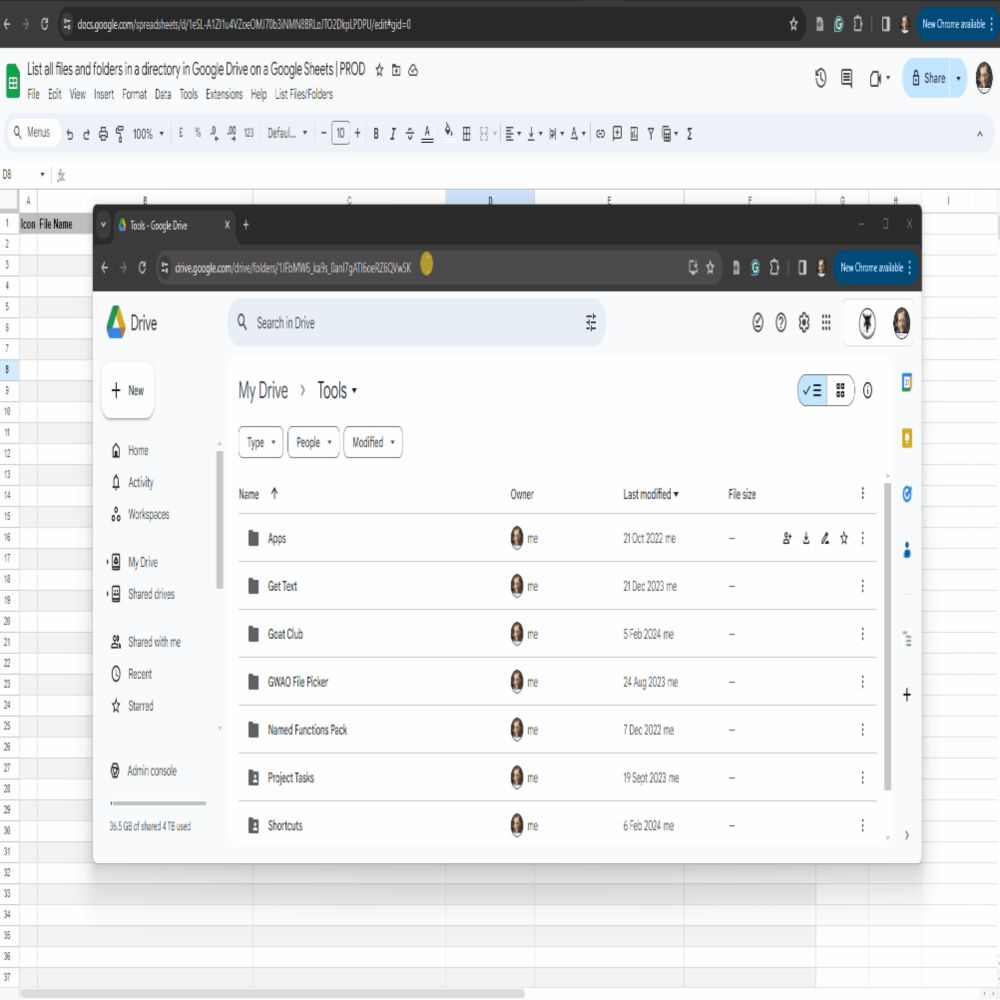 Product: List all Files and Folders in a Google Drive Directory in Google Sheets - Yagisanatode