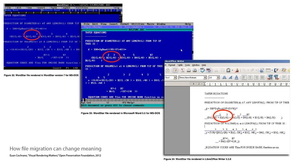 Screenshots showing distortions in content under document migration