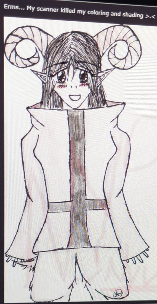 Old badly drawn faun girl

Text reads: "erms... My scanner killed my coloring and shading"