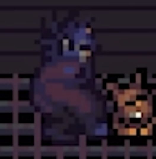 Overworld sprite of Sam lying down with the rat baby next to him