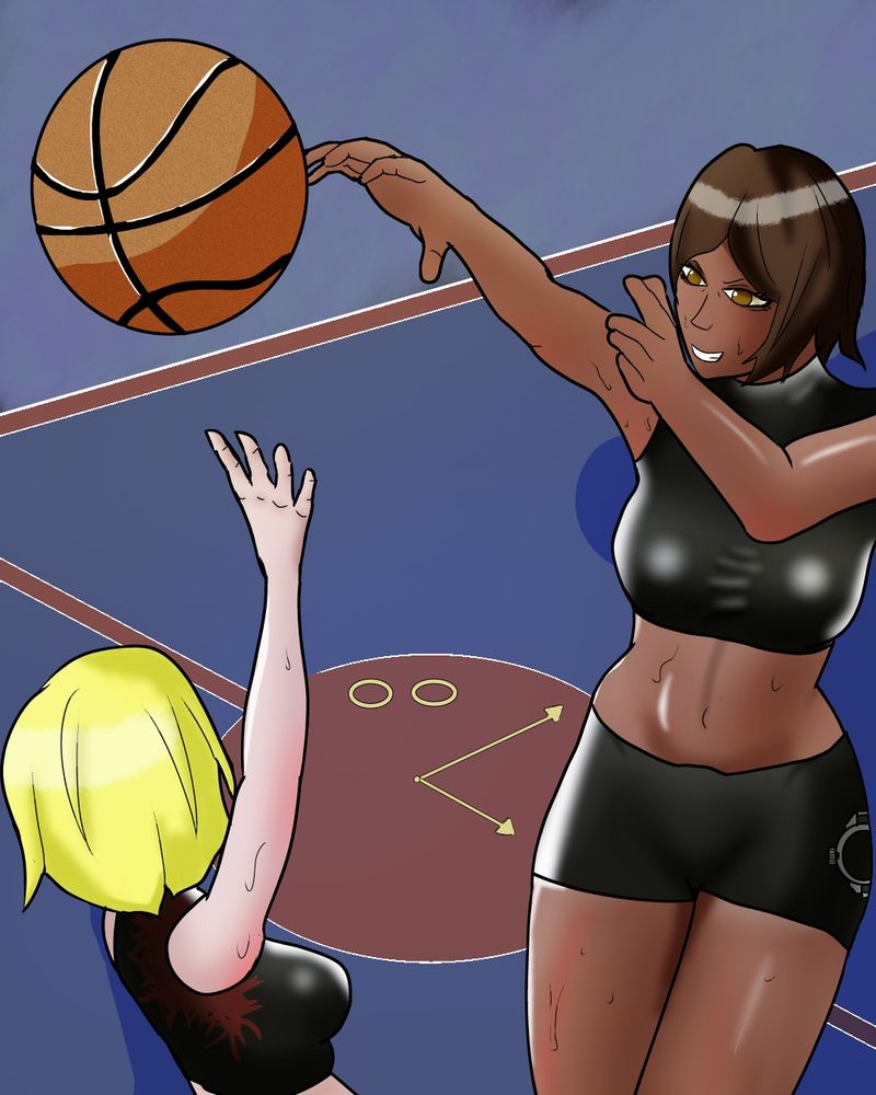 Outis and Don Quixote from the hit mobile game limbus Company playing basketball 