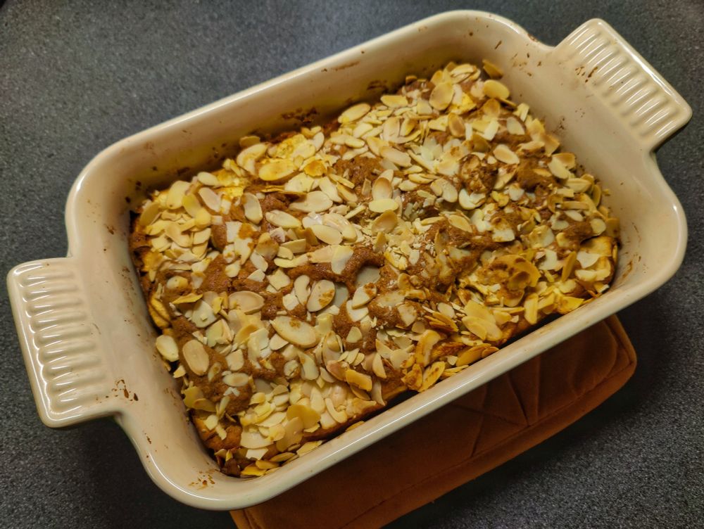 Freshly baked apple and almond cake.