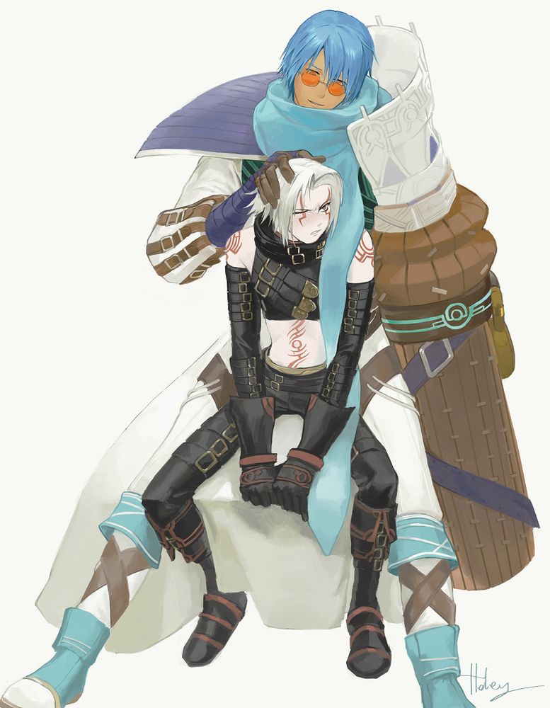 Fan art of Ovan petting Haseo's hair.