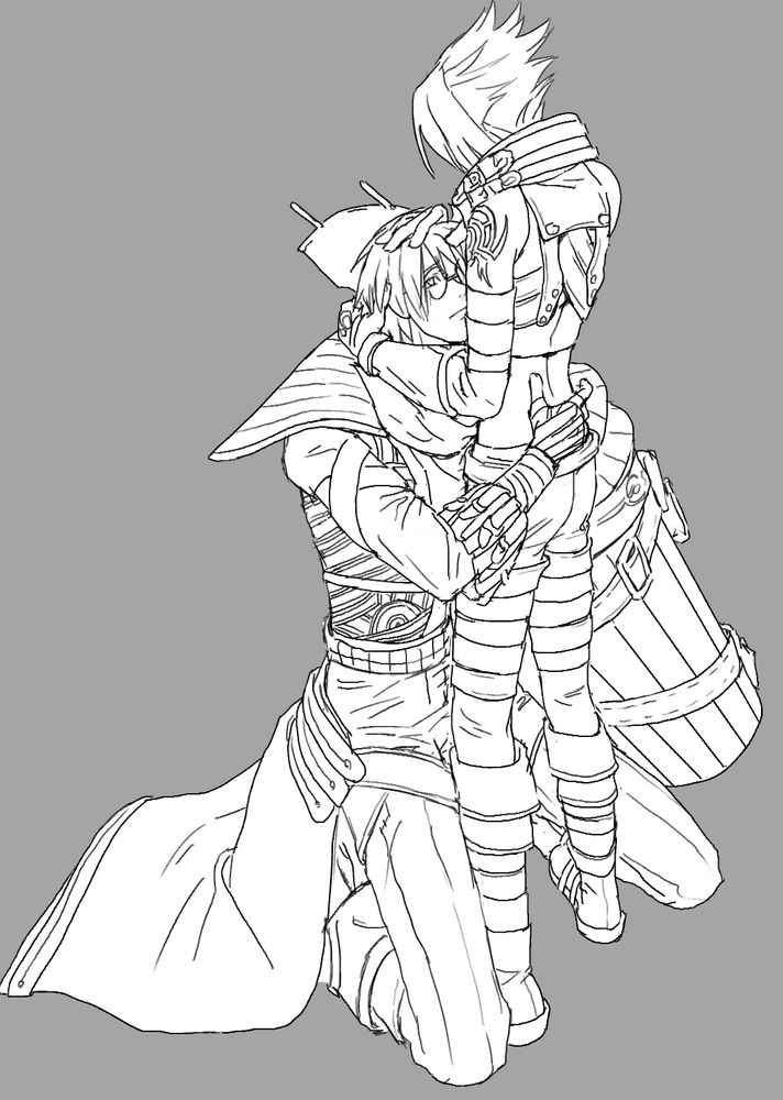 Fan art of Haseo petting Ovan's hair.