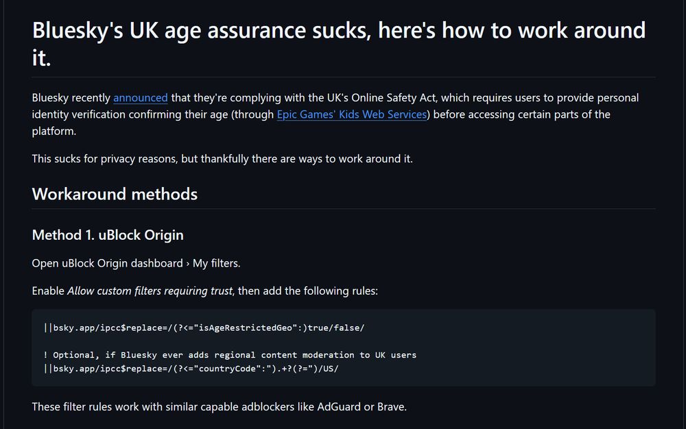 ||bsky.app/ipcc$replace=/(?<="isAgeRestrictedGeo":)true/false/

! Optional, if Bluesky ever adds regional content moderation to UK users
||bsky.app/ipcc$replace=/(?<="countryCode":").+?(?=")/US/
