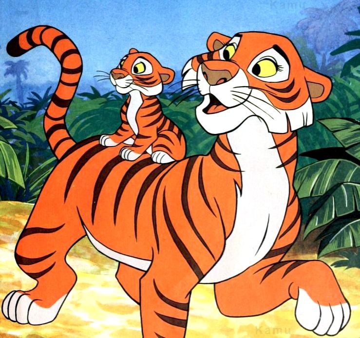 Sheba the female tiger walking through the jungle with her cub on her back. Her design is reminiscent of Shere Khan, with a friendly expression.

---

#TheJungleBook #JungleBook #ShereKhan #Sheba #Tiger #Tigress #JB #JB67 #JBComic #JBComics #JBMerch