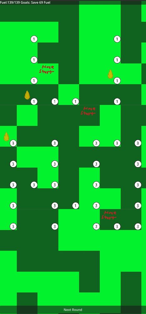 A field of dark and light green squares with some placeholder icons.