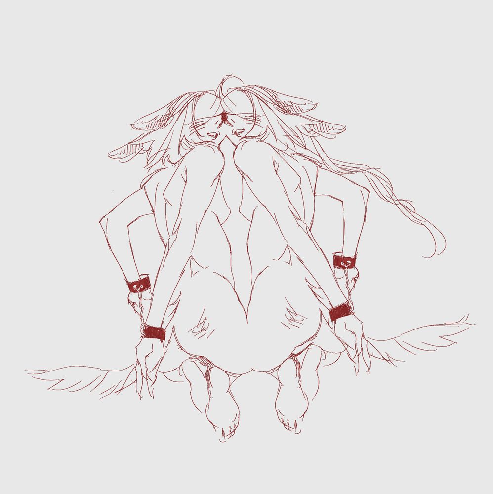 Symmetrical sketch of two figures with their arms cuffed behind their back