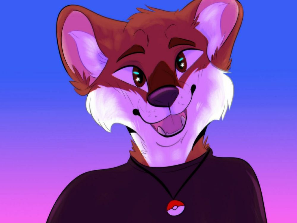 Dhole fursona redraw in the sunset with a big smile