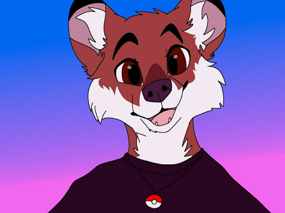 Dhole fursona in the sunset with a big smile