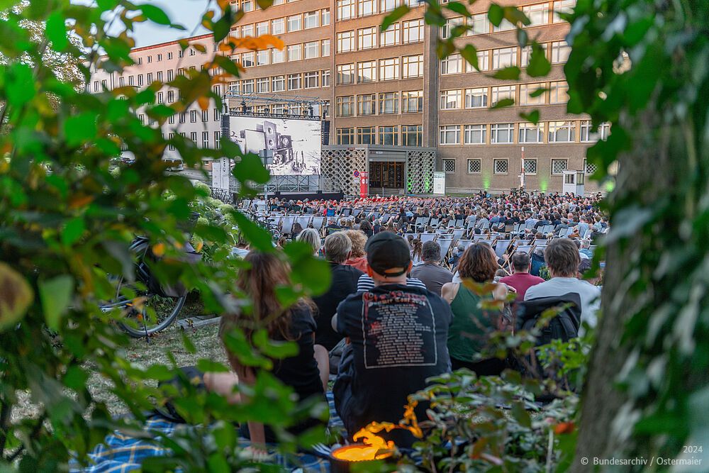 Outdoor cinema screening at the former Stasi HQ