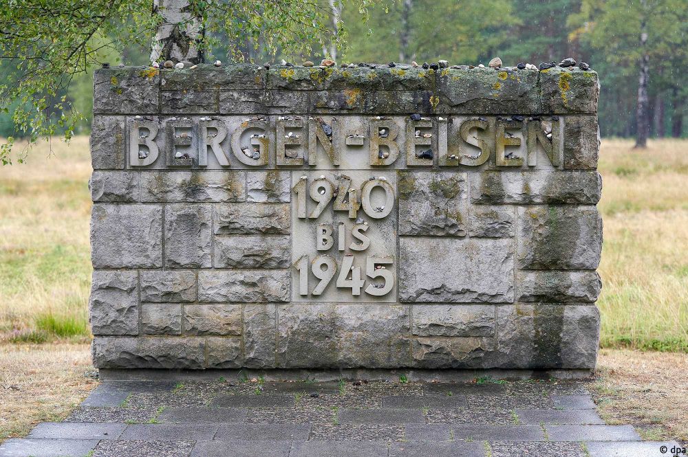 Bergen-Belsen memorial with inscription: Bergen-Belsen 1940-1945