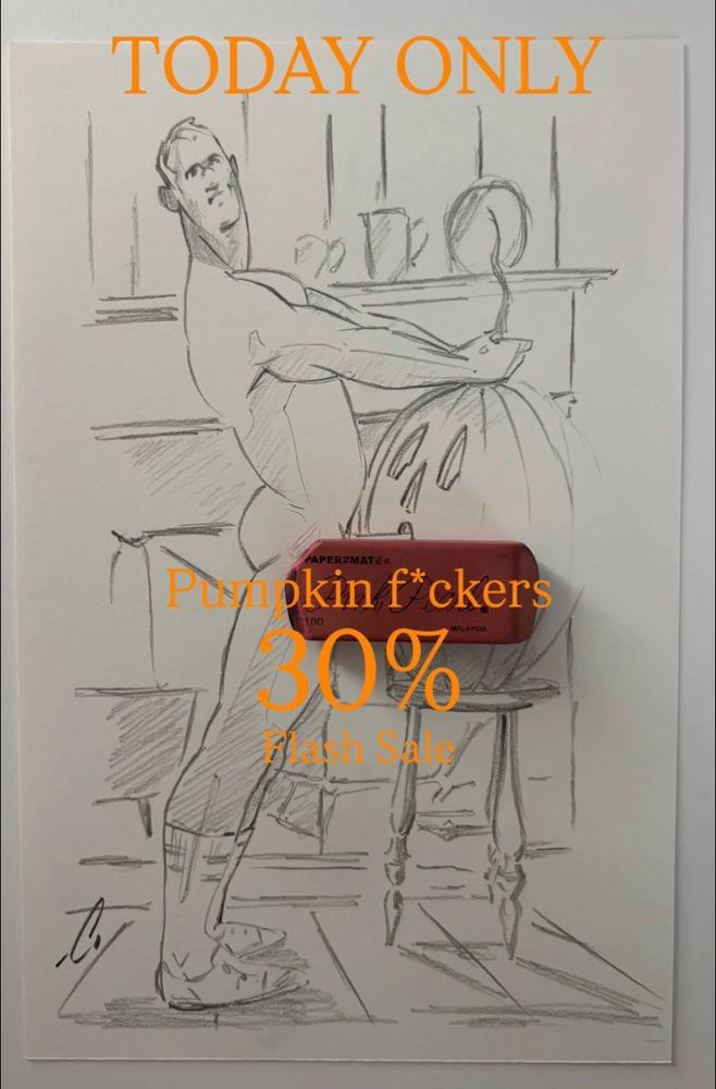 Muscular male in socks and tennis shoes fucking a Jack O’Lantern in front of a fireplace.