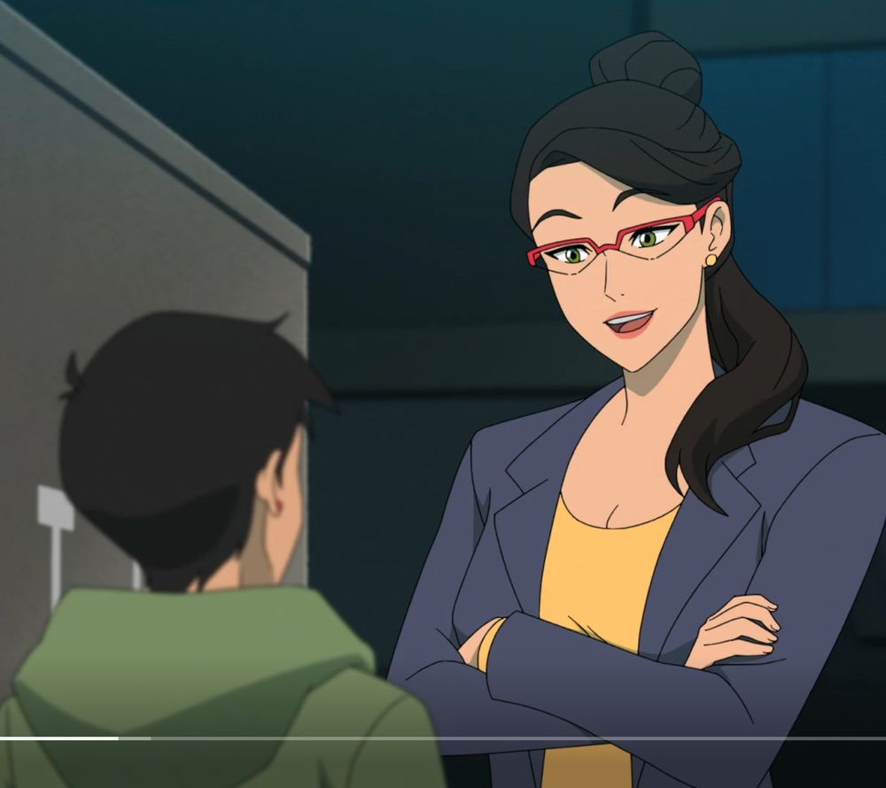 A screenshot of Vicki Vale towering over Lois Lane as the mighty peaks of everest tower above the earth