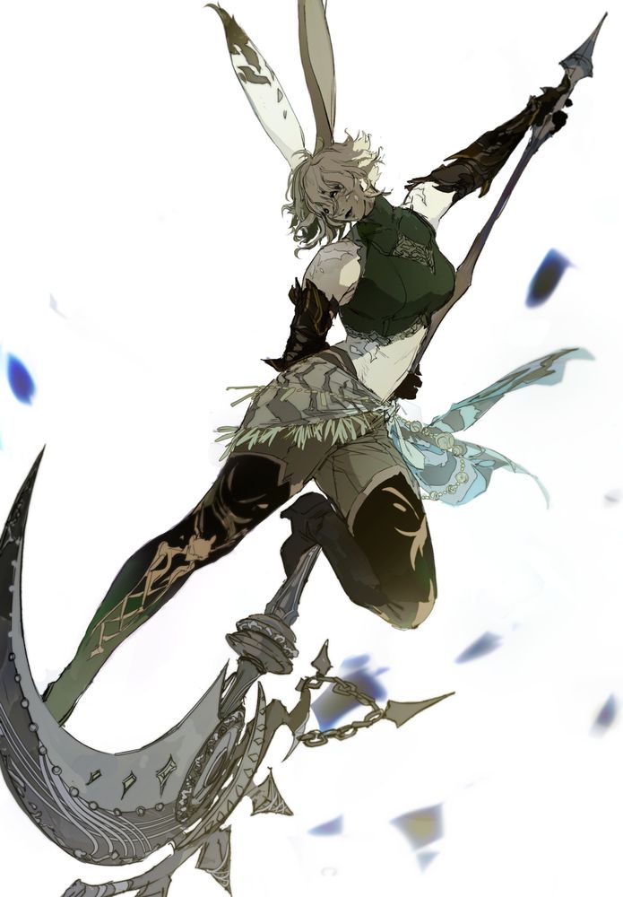 Palennia Eppenor- Warrior of Light- holding the Dark Horse Champion's War Scythe
