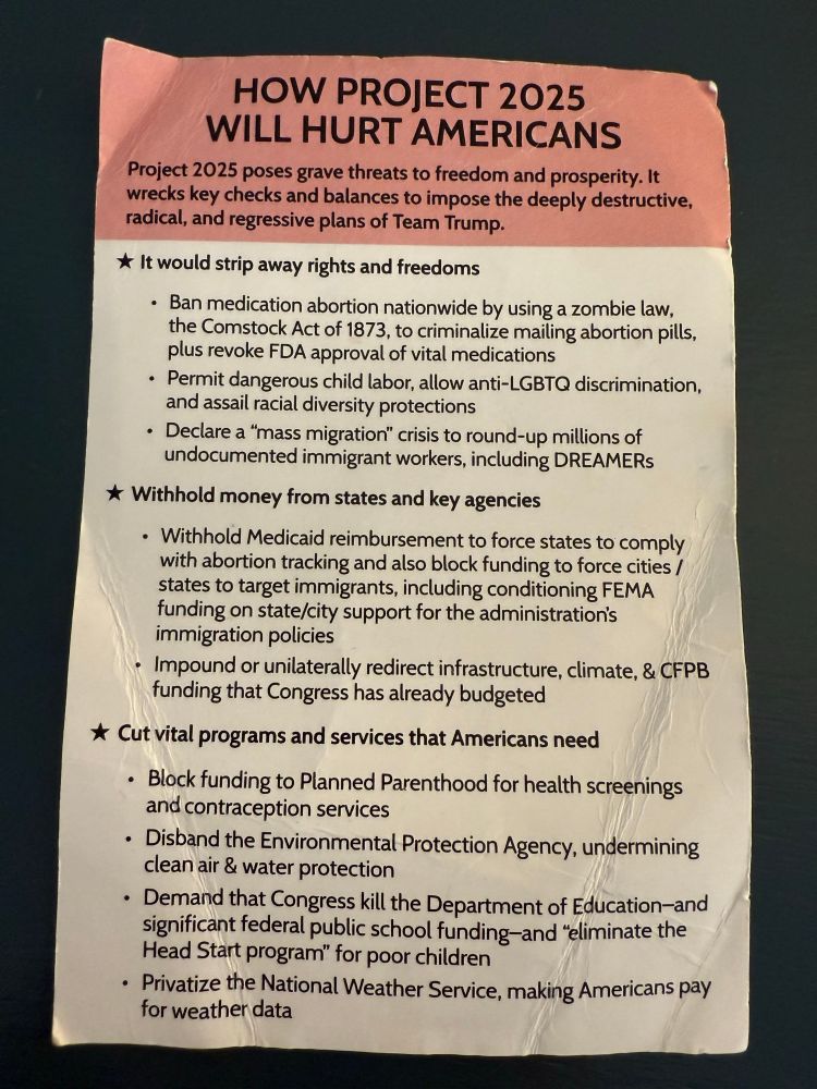 Notecards detailing the Project 2025 agenda