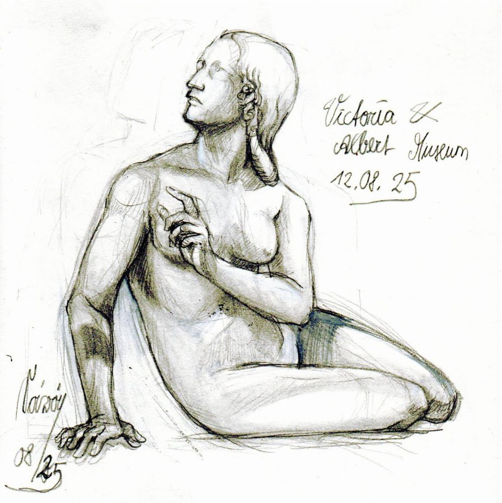 Sketch of a sculpture of a nude woman. 