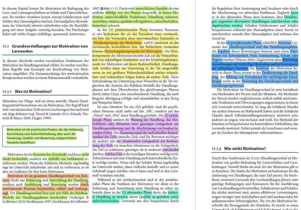 Screenshot einer Text-PDF mit vielen bunten Markierungen