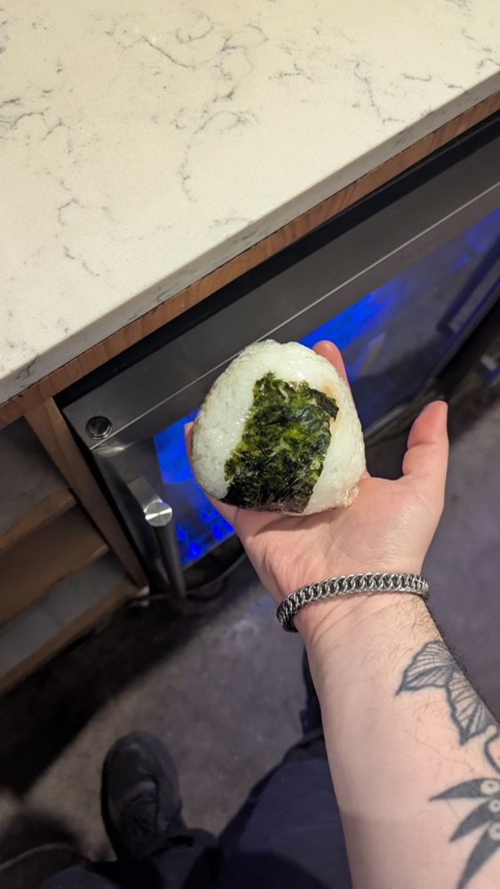 huge onigiri held in my large hand 