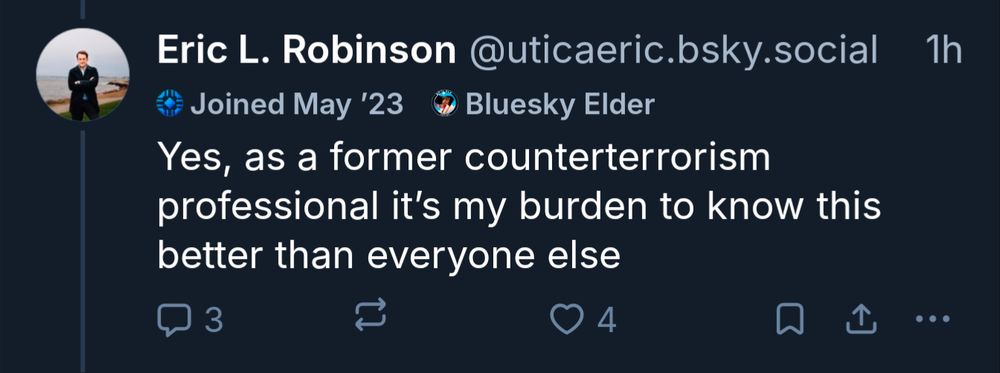 Skeet from Eric L Robinson that reads "Yes, as a former counterterrorism professional it’s my burden to know this better than everyone else"