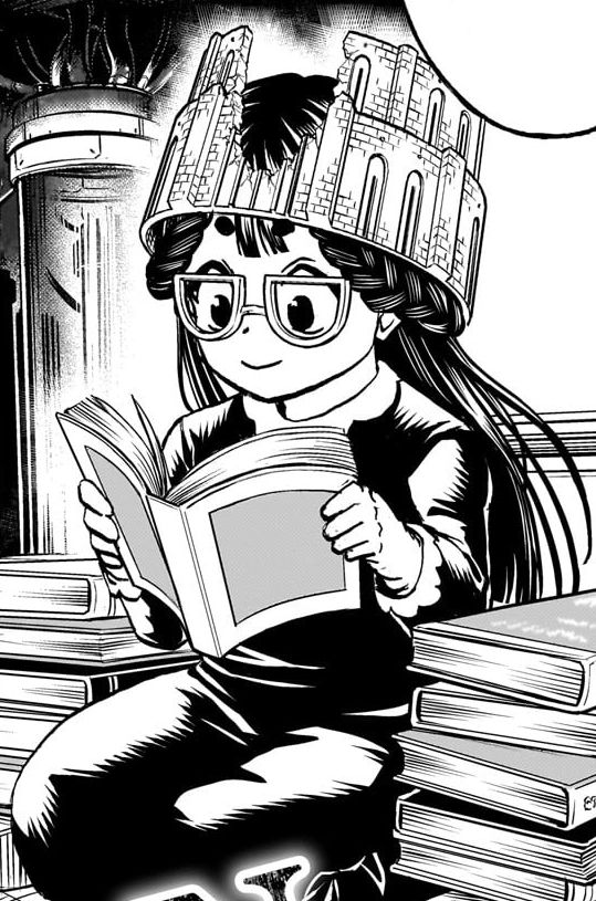 Language from Undead Unluck, wearing her cool tower of babel helmet