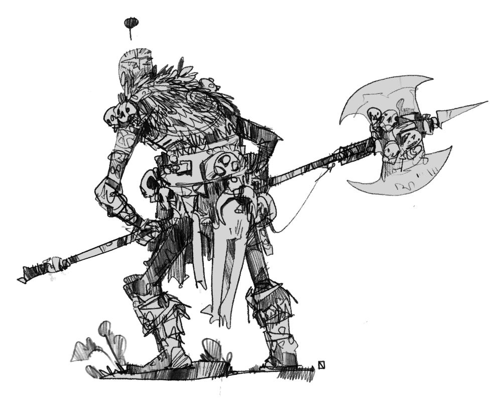 Axeman looking off into the distance.