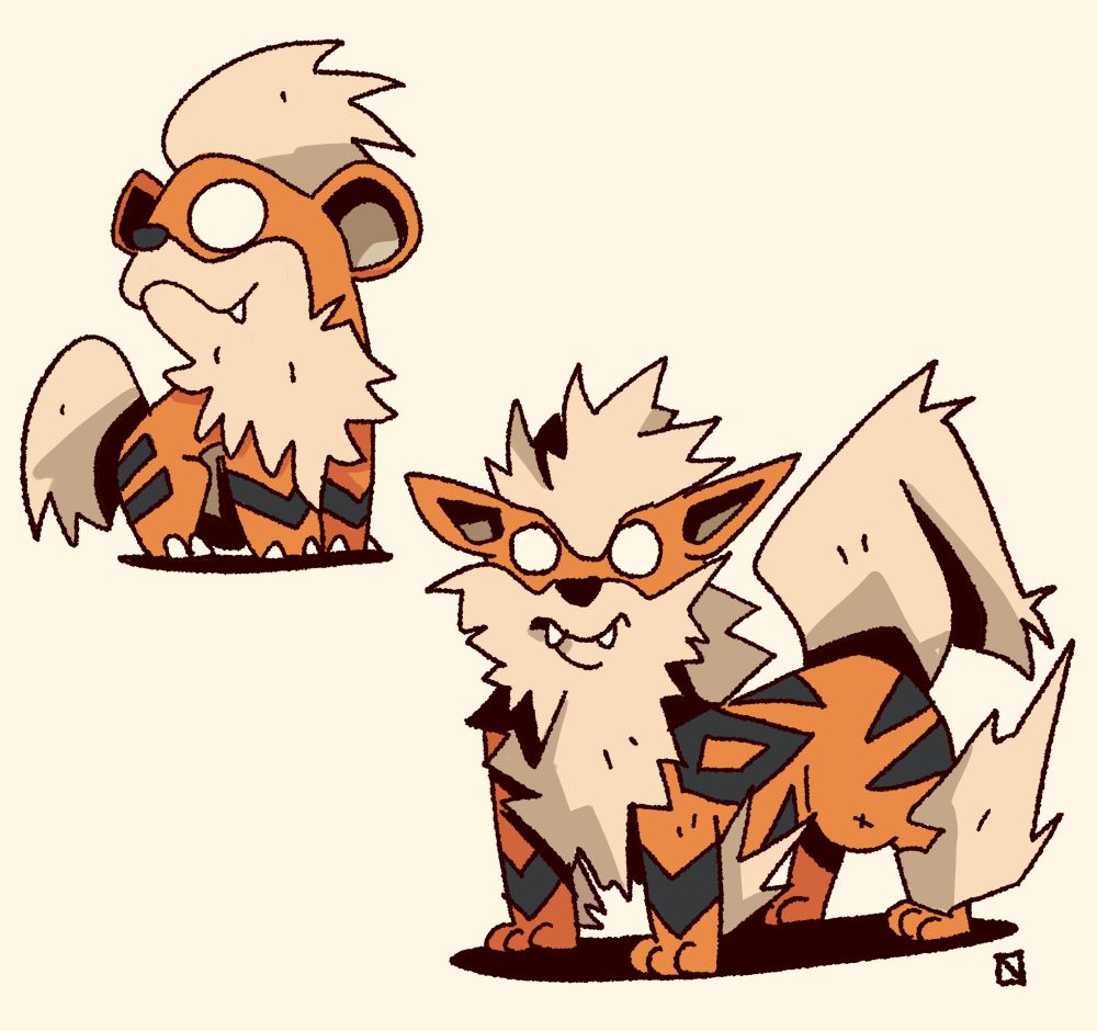 Sketchy illustrations of Growlithe and Arcanine