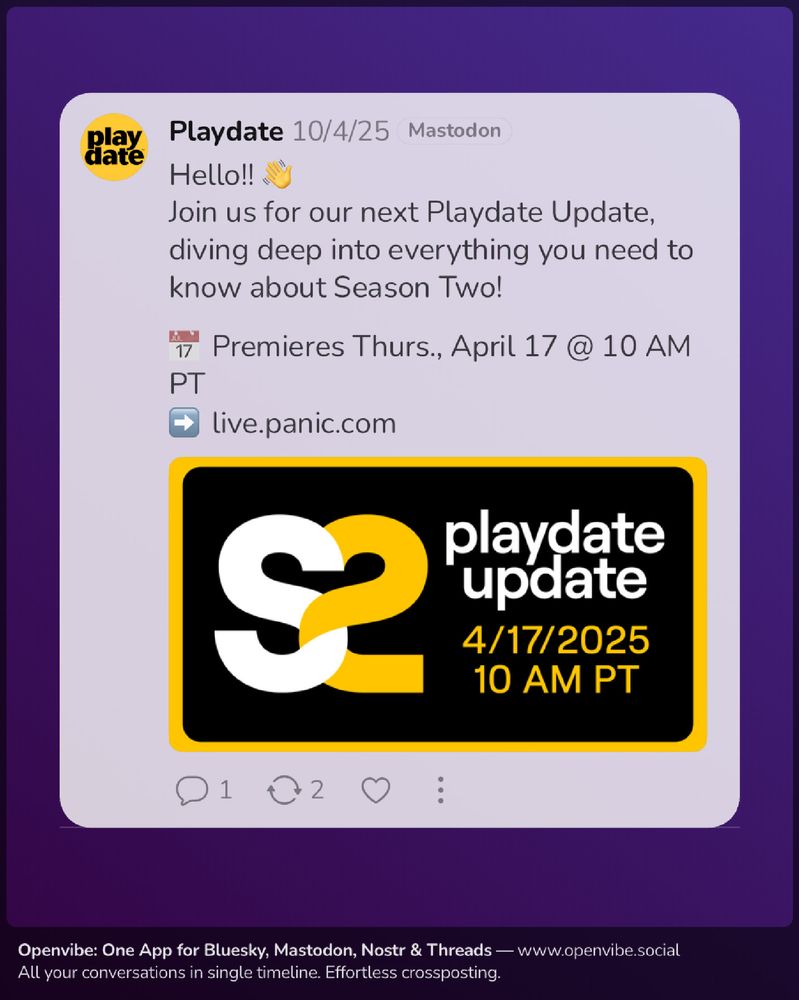 Panic presenta su nueva temporada de juegos para Playdate en un Toot que invita a seguir el evento del 17 de abril en su web 