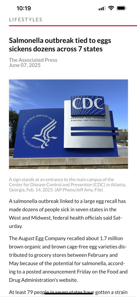 Picture of CDC sign re salmonella outbreak linked to eggs in 7 States