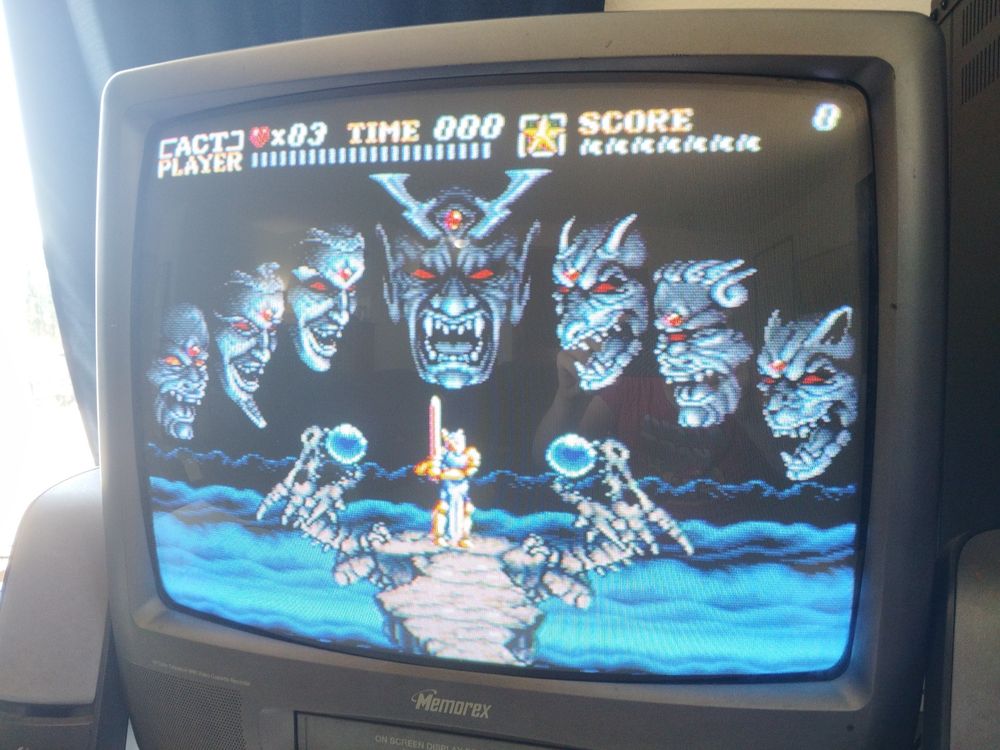 A VCR combo CRT television showing the game ActRaiser