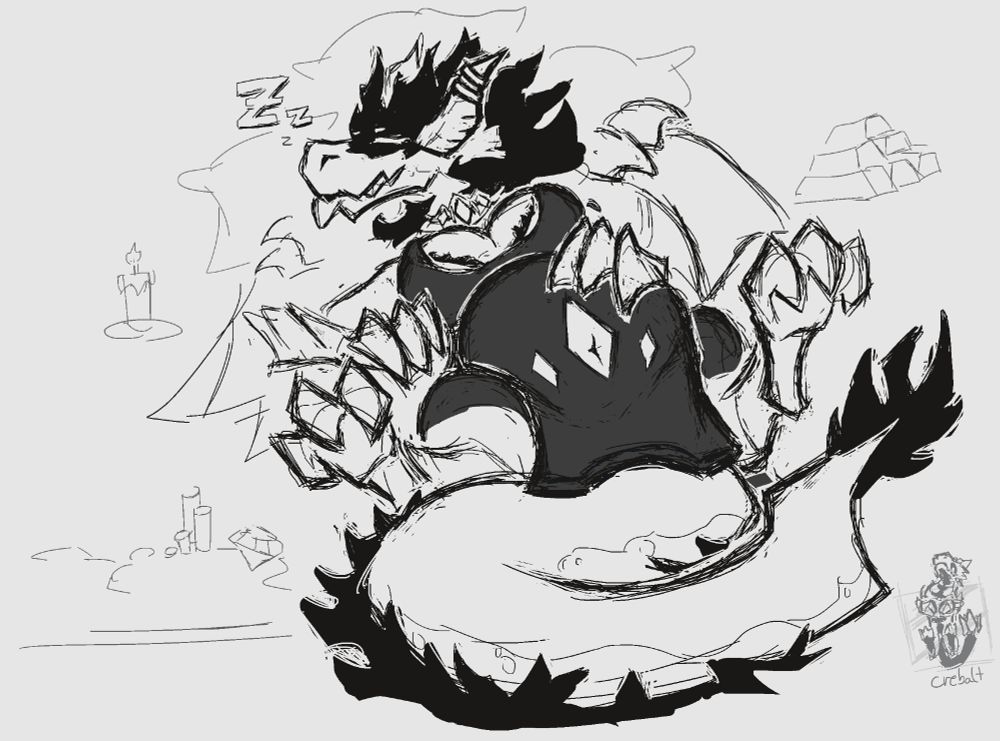 Lyz loafing happily in an implied den, claws atop her belly