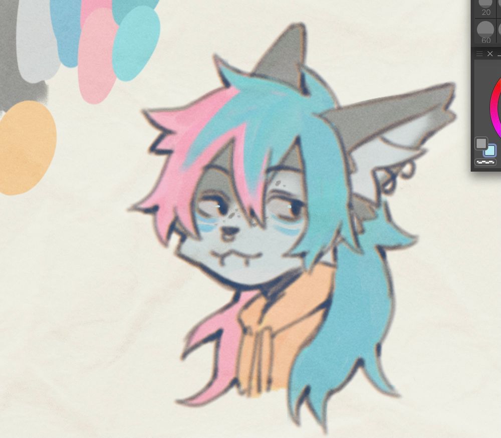 Digital doodle of my fursona with a mullet 