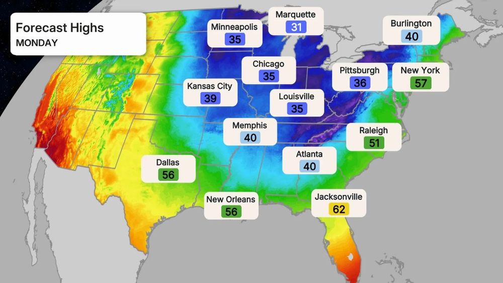 Forecast highs Monday November 10, 2025