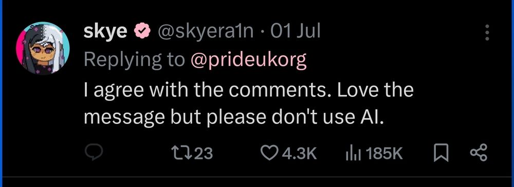 My tweet (@skyera1n):

I agree with the comments. Love the message but please don't use AI.