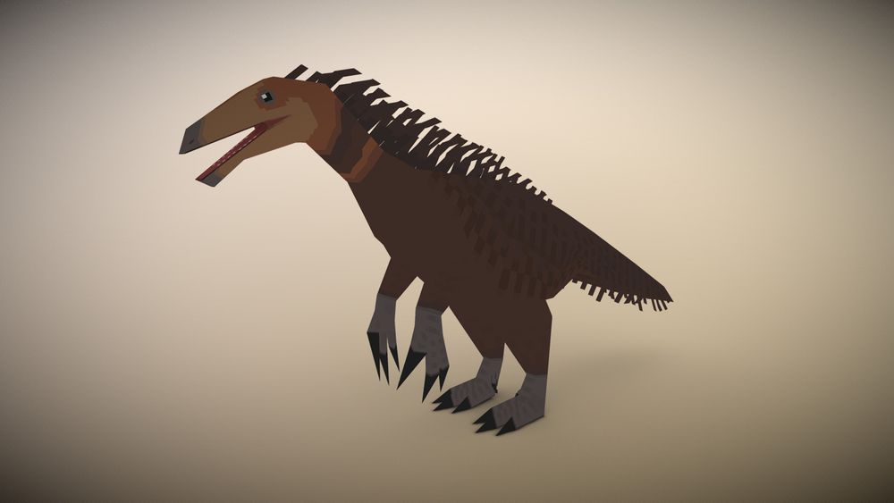 A low poly pixel art style 3D model of a Beipiaosaurus