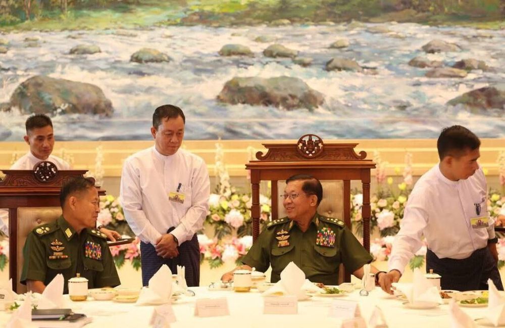Min Aung Hlaing and his deputy Soe Win at a ceremony held during the formation of the National Security and Peace Commission in Naypyidaw on July 30. (Credit: Regime media) 