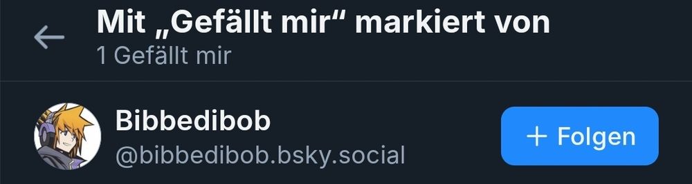 Screenshot zu einer "Gefällt mir" Angabe. Bibbedibob liked sich selbst.