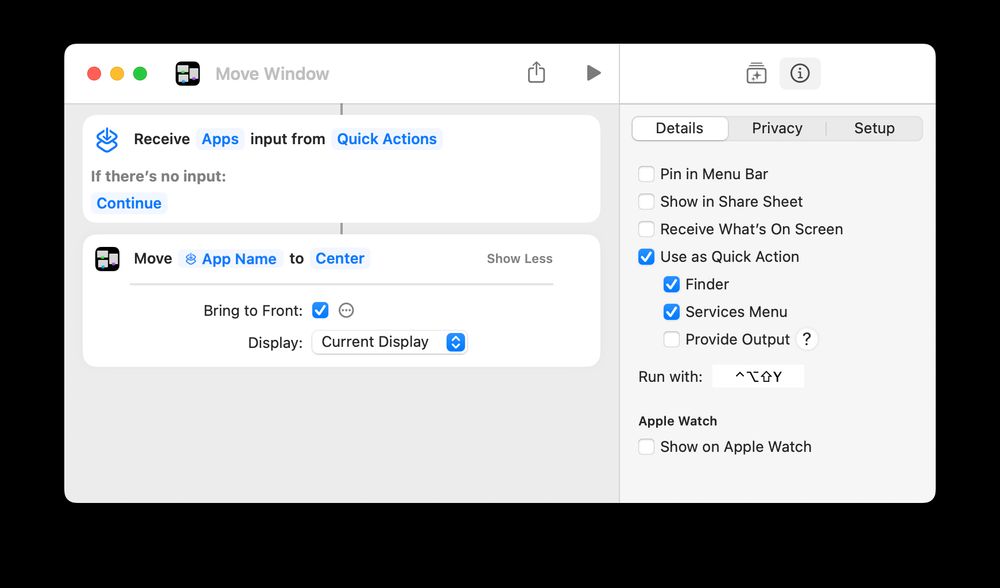 Center window shortcut