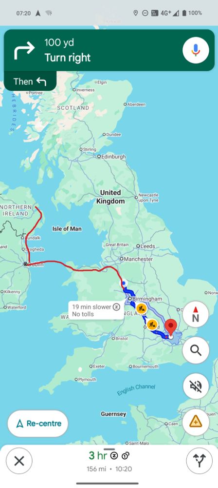 The route half complete with a stop north of Birmingham