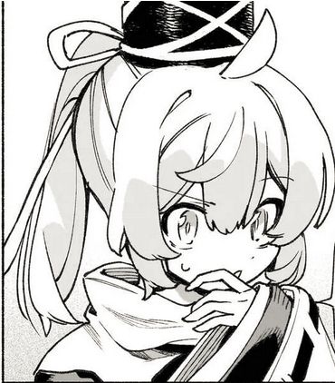 A cropped image of a panel from Chapter 45 of Foul Detective Satori. Mononobe no Futo's ponytail is fairly high up and the the end of the pony tail stops where her shoulder starts.