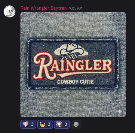 A logo of "Raingler" cowboy jeans. Its a play off the brand Wrangler if you are not familiar with that jean company.